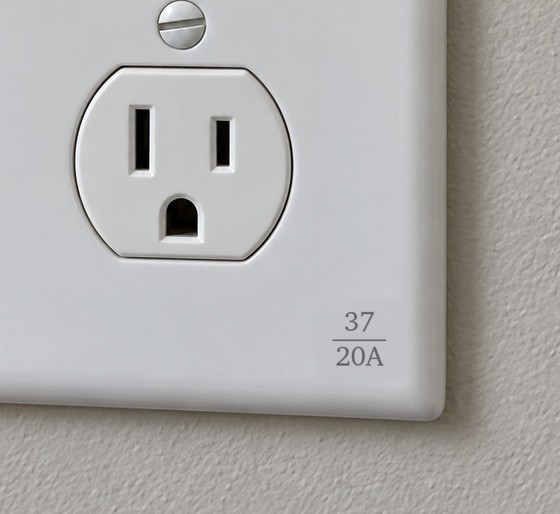 A receptacle labeled with an OUTLET IDs label reading 37, 20A in the bottom right corner